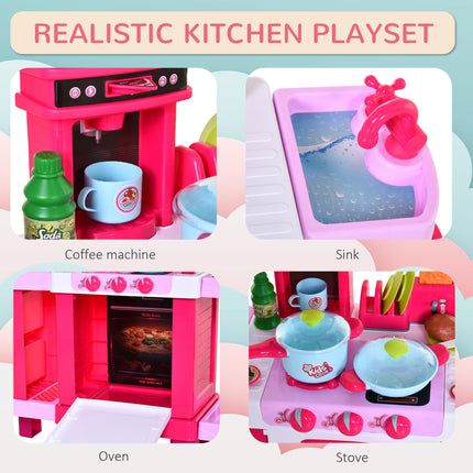 38-Piece Children's Kitchen Play Set with Realistic Lights & Sounds, Utensils, Pots, Pans, Appliances - Pink