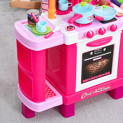 38-Piece Children's Kitchen Play Set with Realistic Lights & Sounds, Utensils, Pots, Pans, Appliances - Pink