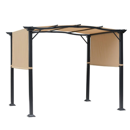Outdoor Retractable Pergola Garden Gazebo with Two Adjustable Side Canopy Overhe