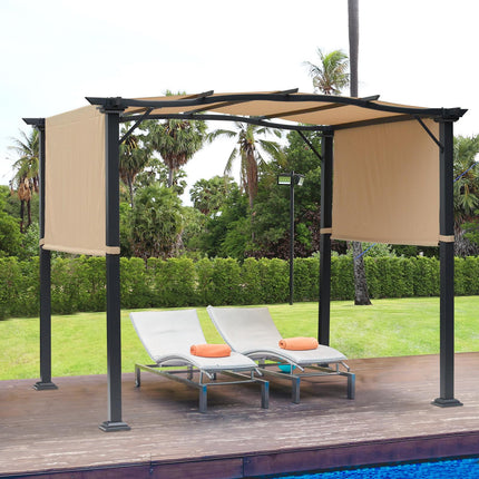 Outdoor Retractable Pergola Garden Gazebo with Two Adjustable Side Canopy Overhe