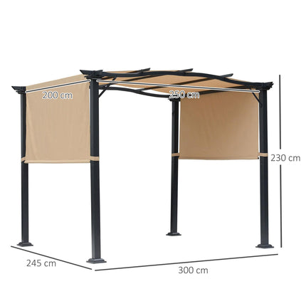 Outdoor Retractable Pergola Garden Gazebo with Two Adjustable Side Canopy Overhe