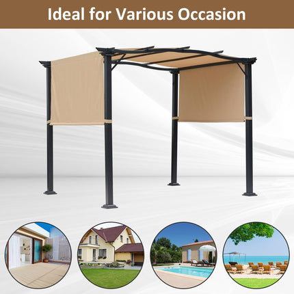 Outdoor Retractable Pergola Garden Gazebo with Two Adjustable Side Canopy Overhe