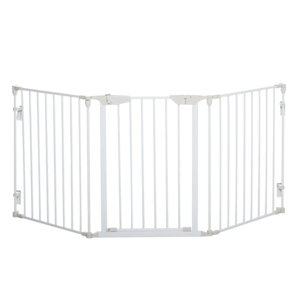 3-Panel Pet Safety Gate with Walk-Through Door for Playpen, Fireplace, Stairs, Room Divider - White