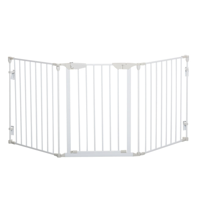 3-Panel Pet Safety Gate with Walk-Through Door for Playpen, Fireplace, Stairs, Room Divider - White