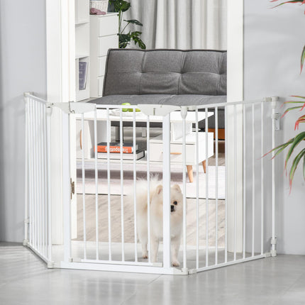 3-Panel Pet Safety Gate with Walk-Through Door for Playpen, Fireplace, Stairs, Room Divider - White