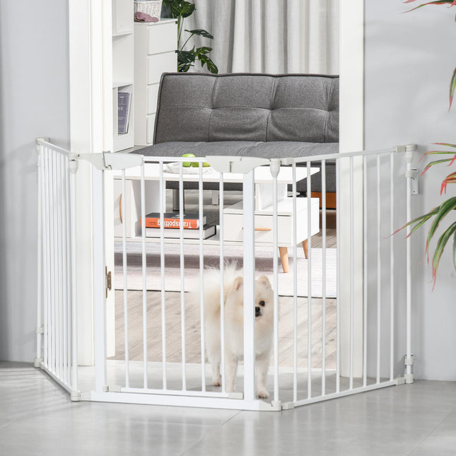 3-Panel Pet Safety Gate with Walk-Through Door for Playpen, Fireplace, Stairs, Room Divider - White
