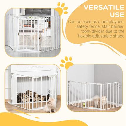 3-Panel Pet Safety Gate with Walk-Through Door for Playpen, Fireplace, Stairs, Room Divider - White