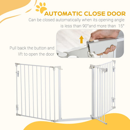 3-Panel Pet Safety Gate with Walk-Through Door for Playpen, Fireplace, Stairs, Room Divider - White