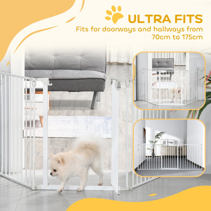 3-Panel Pet Safety Gate with Walk-Through Door for Playpen, Fireplace, Stairs, Room Divider - White