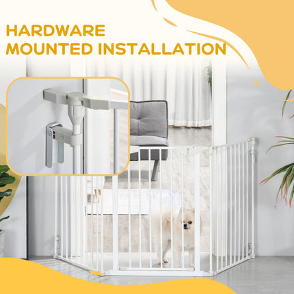 3-Panel Pet Safety Gate with Walk-Through Door for Playpen, Fireplace, Stairs, Room Divider - White