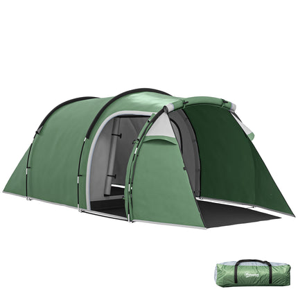 3 Person Tunnel Camping Tent with Sewn-in Groundsheet - Green