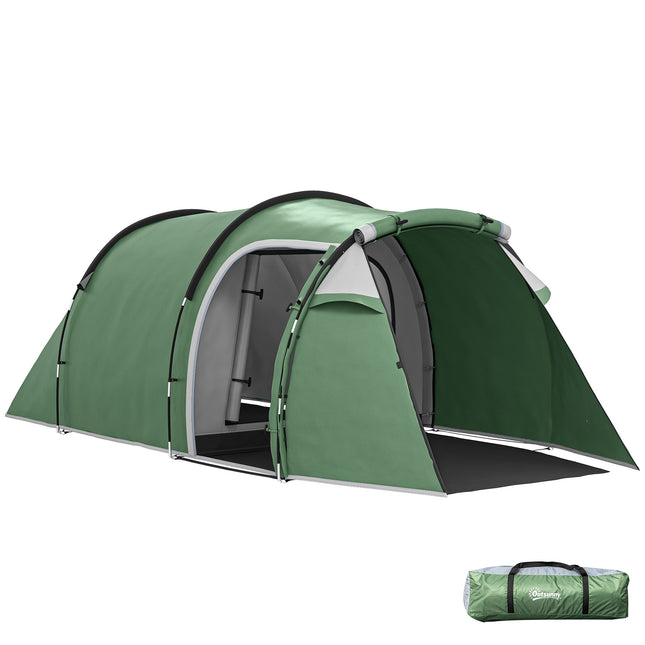 3 Person Tunnel Camping Tent with Sewn-in Groundsheet - Green