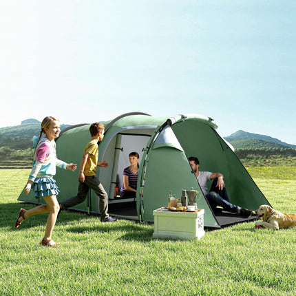 3 Person Tunnel Camping Tent with Sewn-in Groundsheet - Green
