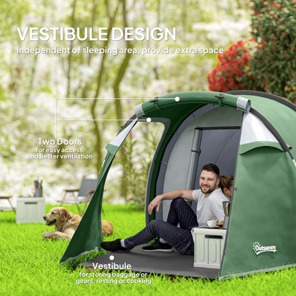 3 Person Tunnel Camping Tent with Sewn-in Groundsheet - Green