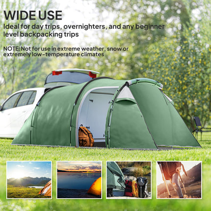 3 Person Tunnel Camping Tent with Sewn-in Groundsheet - Green