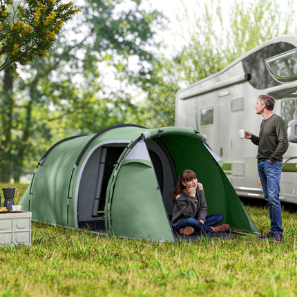 3 Person Tunnel Camping Tent with Sewn-in Groundsheet - Green
