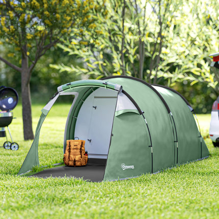 3 Person Tunnel Camping Tent with Sewn-in Groundsheet - Green