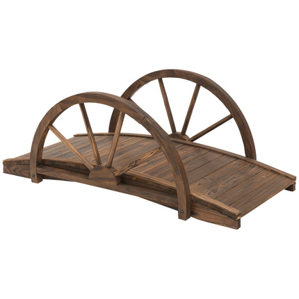 Wooden Garden Bridge 100L x 50W x 37H cm with Arc Railings - Stained Finish