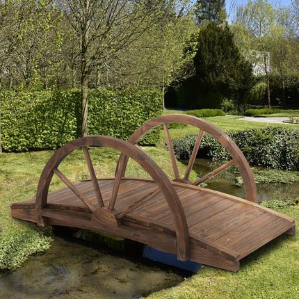 Wooden Garden Bridge 100L x 50W x 37H cm with Arc Railings - Stained Finish