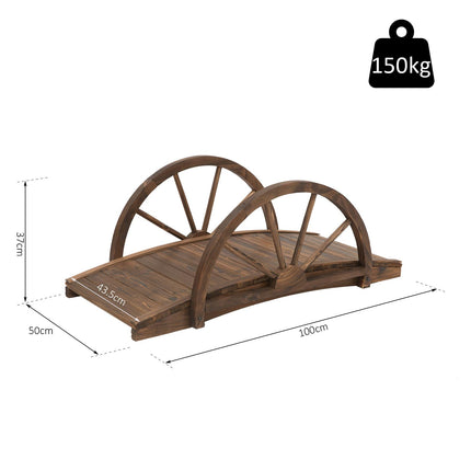 Wooden Garden Bridge 100L x 50W x 37H cm with Arc Railings - Stained Finish
