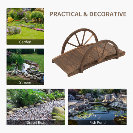 Wooden Garden Bridge 100L x 50W x 37H cm with Arc Railings - Stained Finish
