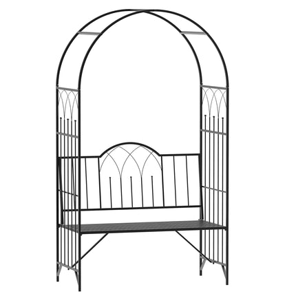 Garden Metal Arch Bench with Rose Trellis Pergola 2-Seater Arbour - Black