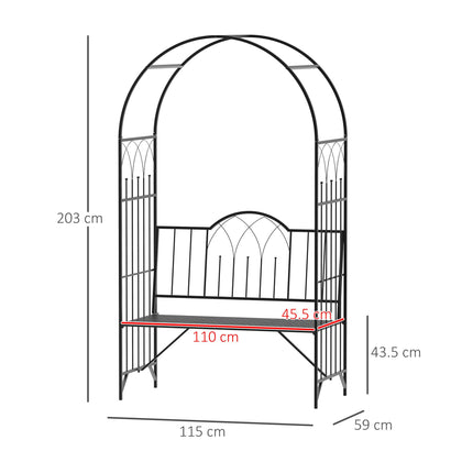 Garden Metal Arch Bench with Rose Trellis Pergola 2-Seater Arbour - Black