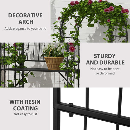 Garden Metal Arch Bench with Rose Trellis Pergola 2-Seater Arbour - Black
