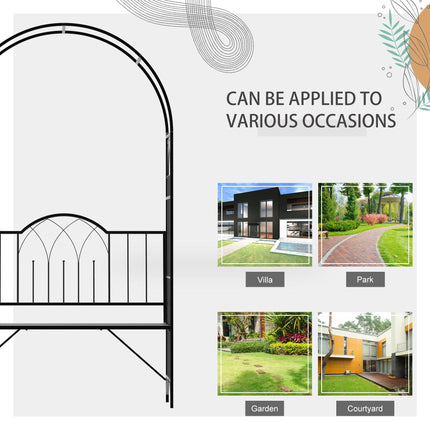 Garden Metal Arch Bench with Rose Trellis Pergola 2-Seater Arbour - Black
