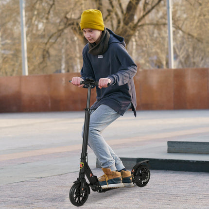 Foldable Adult Teens Kick Scooter with Adjustable Height, Hand Brake & Shock Mitigation System - Black