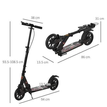 Foldable Adult Teens Kick Scooter with Adjustable Height, Hand Brake & Shock Mitigation System - Black