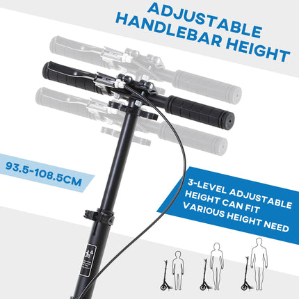 Foldable Adult Teens Kick Scooter with Adjustable Height, Hand Brake & Shock Mitigation System - Black