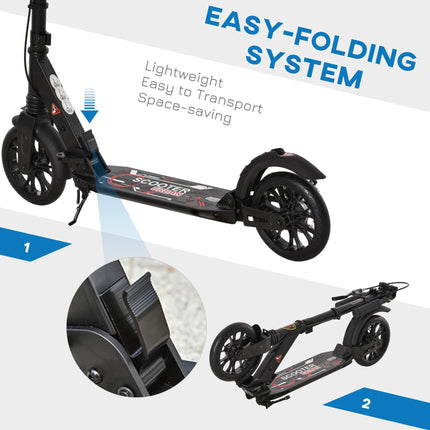 Foldable Adult Teens Kick Scooter with Adjustable Height, Hand Brake & Shock Mitigation System - Black