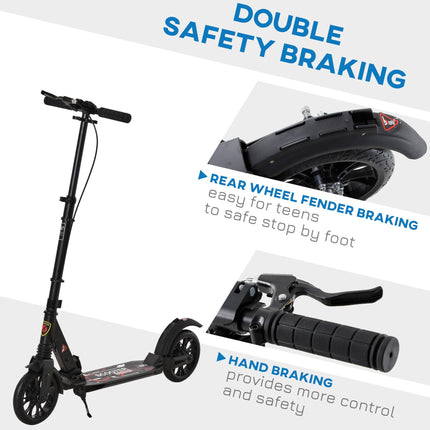 Foldable Adult Teens Kick Scooter with Adjustable Height, Hand Brake & Shock Mitigation System - Black