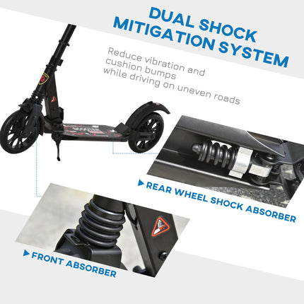 Foldable Adult Teens Kick Scooter with Adjustable Height, Hand Brake & Shock Mitigation System - Black