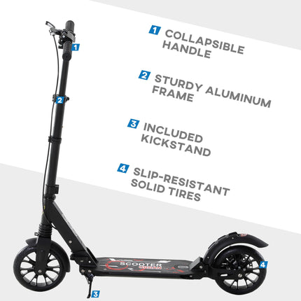 Foldable Adult Teens Kick Scooter with Adjustable Height, Hand Brake & Shock Mitigation System - Black