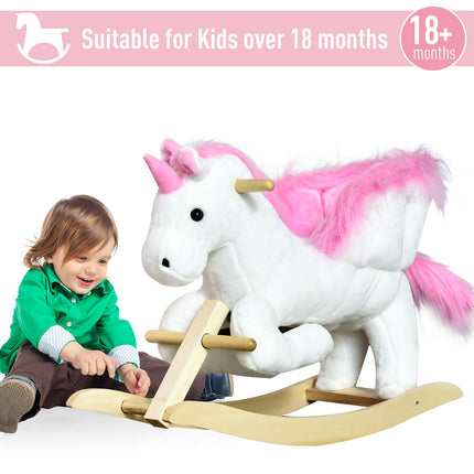 Unicorn Rocking Horse Wooden Kids Ride-On Plush Toy with Music - Pink/White