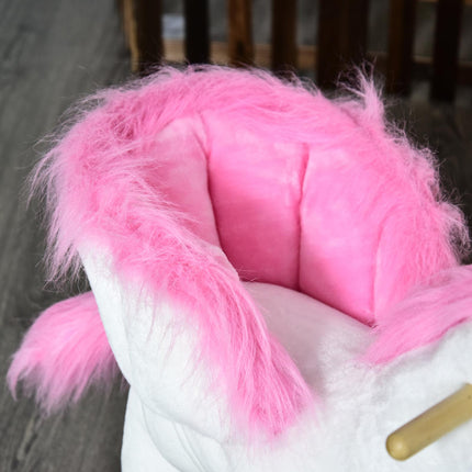 Unicorn Rocking Horse Wooden Kids Ride-On Plush Toy with Music - Pink/White