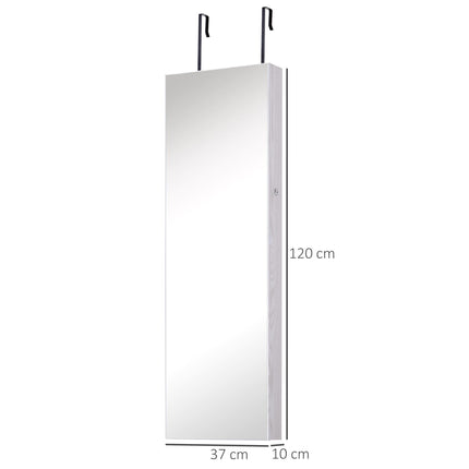 Mirrored Lockable Jewellery Storage Cabinet with 6 LED Lights Door or Wall Mounted - White
