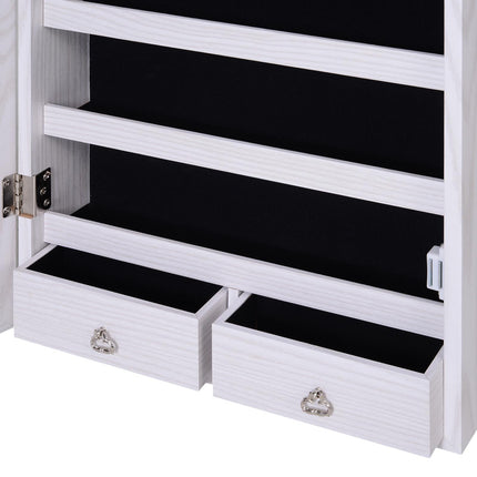 Mirrored Lockable Jewellery Storage Cabinet with 6 LED Lights Door or Wall Mounted - White