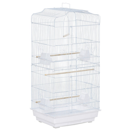 Large Metal Bird Cage with Perches, Food Bowls & Swing for Budgies and Parakeets - White