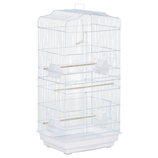 Large Metal Bird Cage with Perches, Food Bowls & Swing for Budgies and Parakeets - White