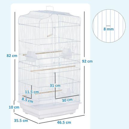 Large Metal Bird Cage with Perches, Food Bowls & Swing for Budgies and Parakeets - White