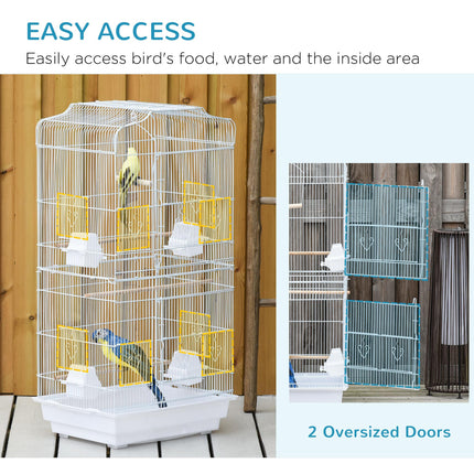 Large Metal Bird Cage with Perches, Food Bowls & Swing for Budgies and Parakeets - White