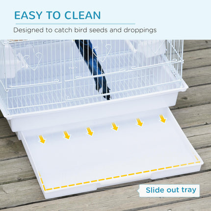 Large Metal Bird Cage with Perches, Food Bowls & Swing for Budgies and Parakeets - White