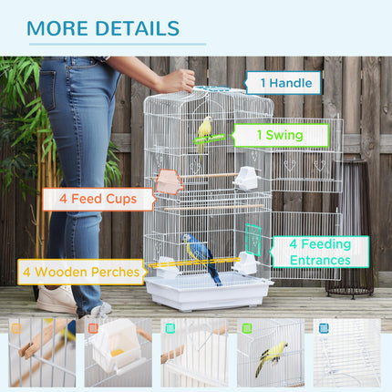 Large Metal Bird Cage with Perches, Food Bowls & Swing for Budgies and Parakeets - White