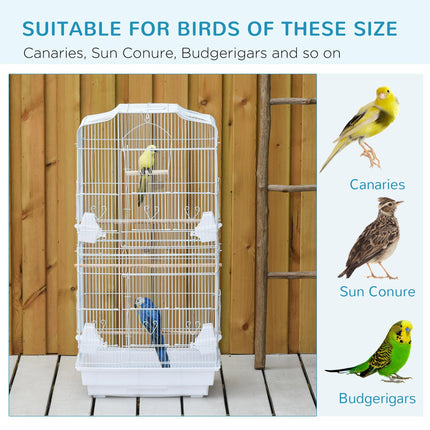 Large Metal Bird Cage with Perches, Food Bowls & Swing for Budgies and Parakeets - White