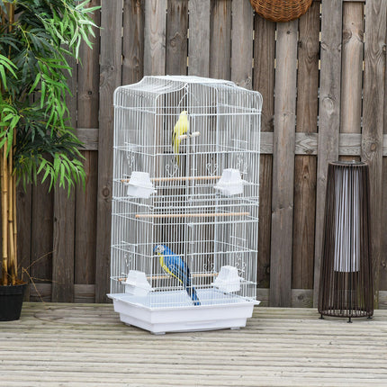 Large Metal Bird Cage with Perches, Food Bowls & Swing for Budgies and Parakeets - White