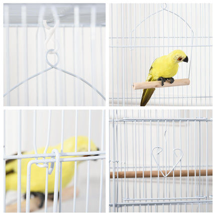 Large Metal Bird Cage with Perches, Food Bowls & Swing for Budgies and Parakeets - White