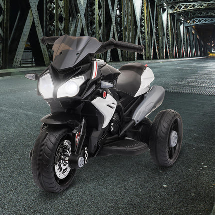 Kids 6V Battery Steel Enforced Ride-On Motorcycle Trike - Black